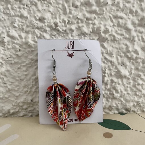 náušnice Listy červeno-bílé